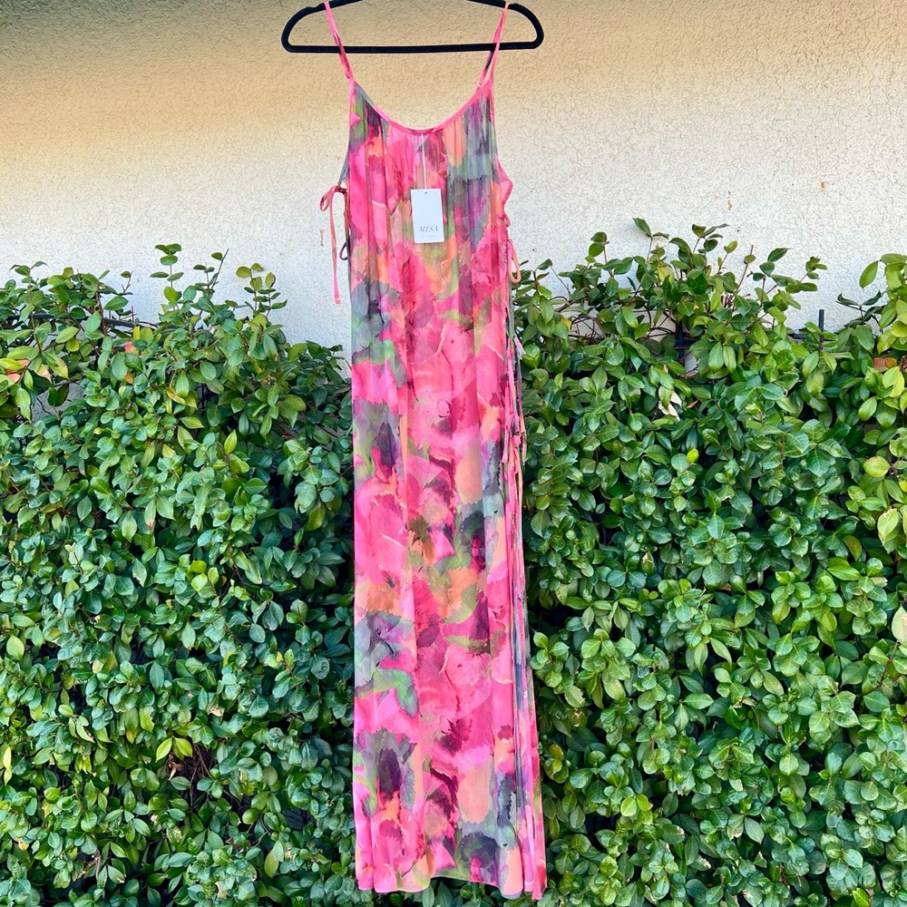 Misa Los Angeles Salome Long Top / Dress w Cutout Ties Floral Chiffon Size S NWT - Picture 3 of 8